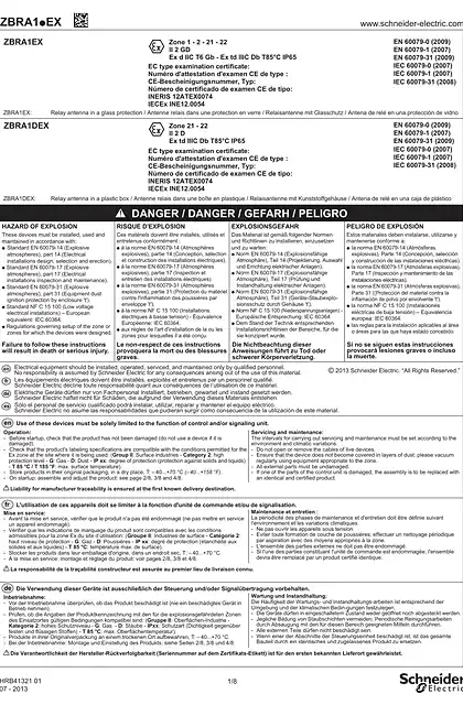 schneider施耐德ZBRA1EX_ ZBRA1DEX Relay antenna in a glass or plastic box_ Instruction Sheet